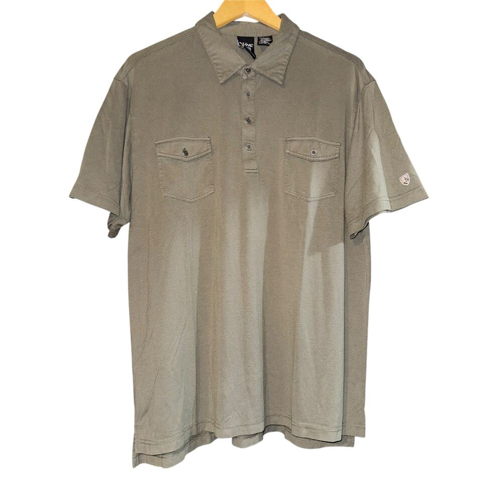 Kuhl Heather Olive Green SS Pockets Engineered Polo Shirt Mens XL Hiking Outdoor